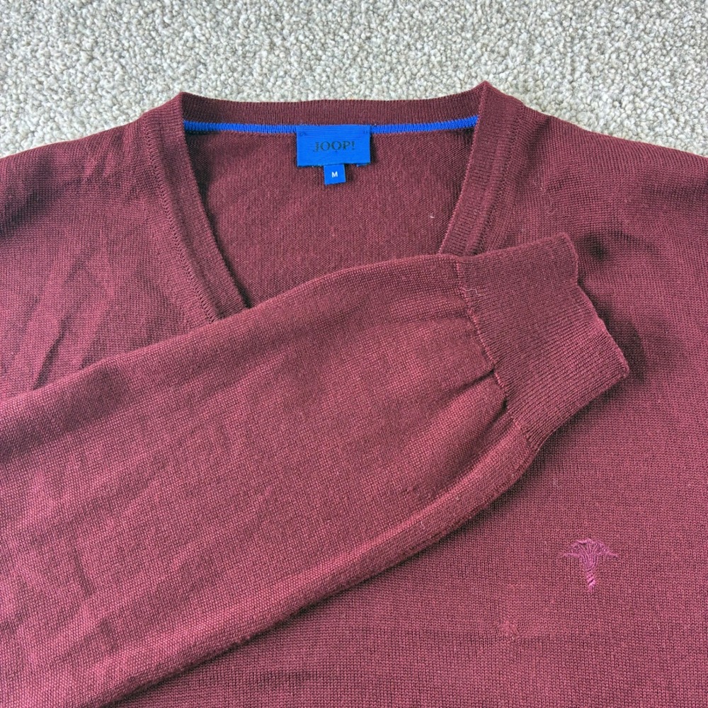 VTG Joop! Mens‎ Medium Damien-1 V Neck Sweater Pullover Burgundy Casual Designer